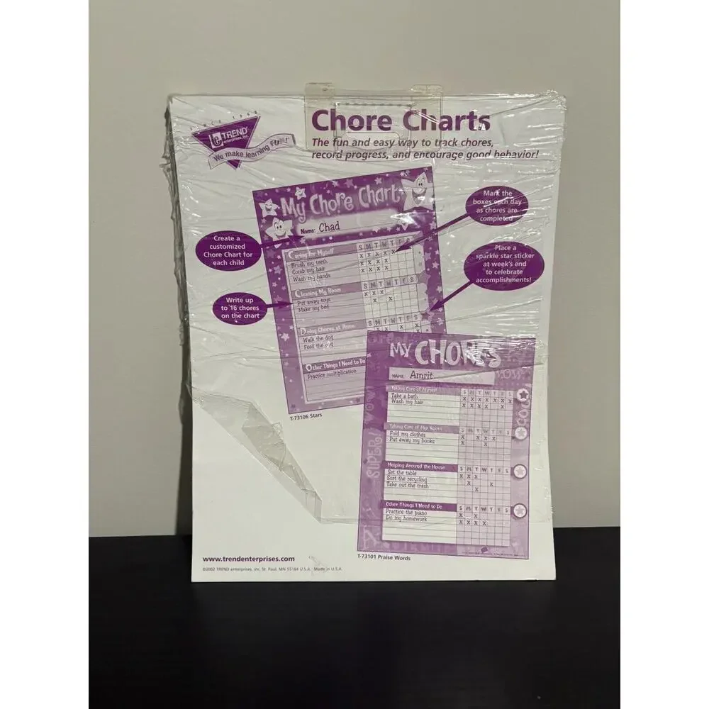 2002 My Chores Colorful Weekly Planner for Kids w/ Praise Words & 16 Chore Slots